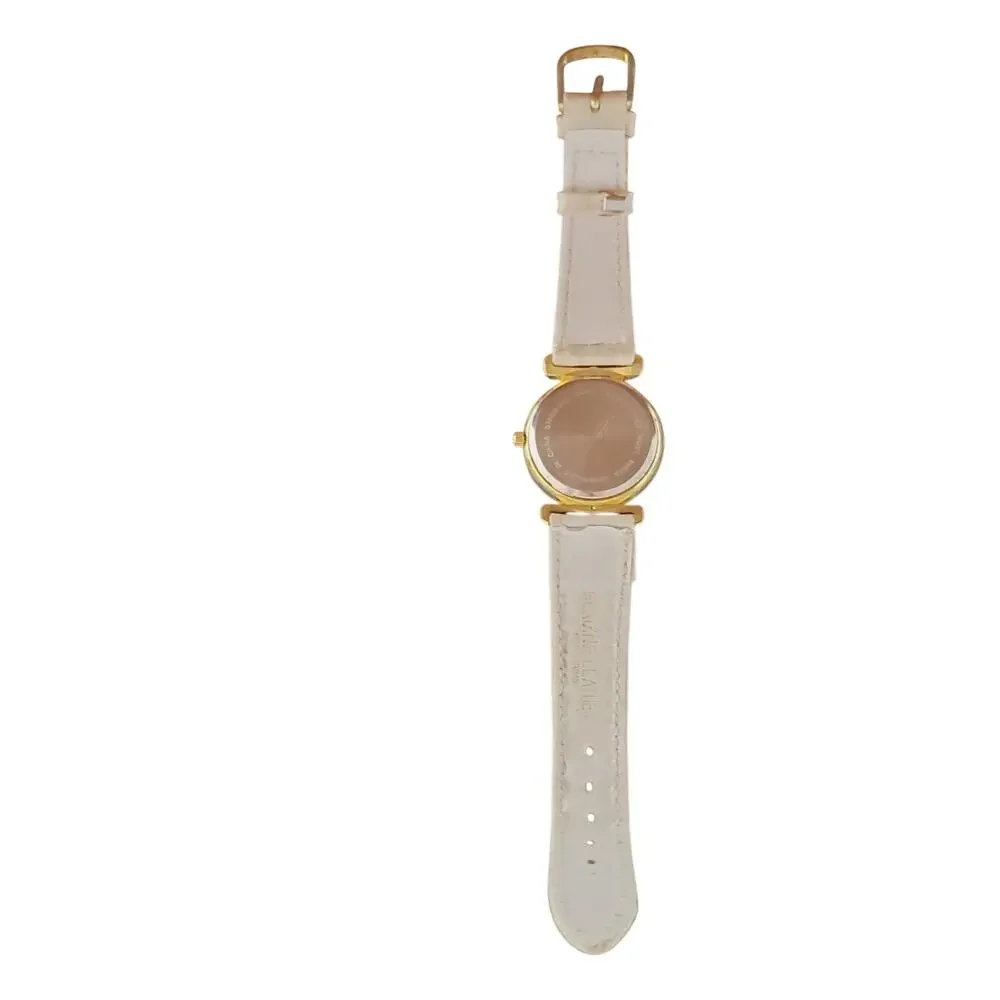Vintage 80s Ronica Women's Marble Quartz Watch Leather White Band - New Battery